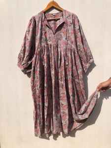 Vestido Midi Informal de Algodón 100% para Mujer, Estampado Floral, Cuello Profundo, Cierre con Cordón, Silueta Holgada, Forro de Algodón Tejido, Ropa de Dormir - Product Image 6