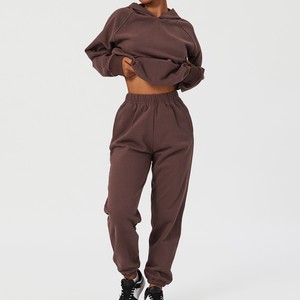 Ensemble de survêtement à capuche pour femme, couleur unie, manches longues, décontracté, respirant, coupe ample, en coton, pour l'automne - Product Image 5