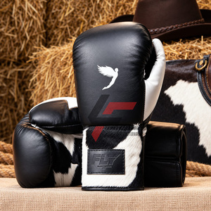 New Launched Custom Made Superb Quality Original Cow Hide Leather <b>Hair</b> Stylish Fly Boxing Gloves With Embossed Fly Logo On <b>Cuff</b> - Product Image 1