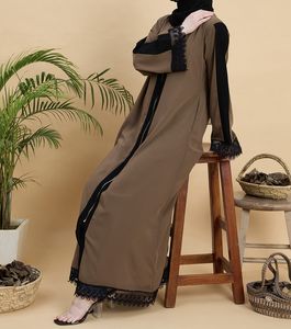 Nouvelle Robe Abaya Modeste Style 2026, Vêtement Islamique Ouvert sur le Devant, Longue Robe pour Femmes Musulmanes, Polyester, Col en V Floral, Look Élégant - Product Image 4