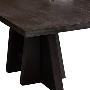 Table de salle à manger moderne de style américain en bois de manguier massif avec plateau rectangulaire et pieds en colonne, finition noir foncé, pour maison et villa - Product Image 3