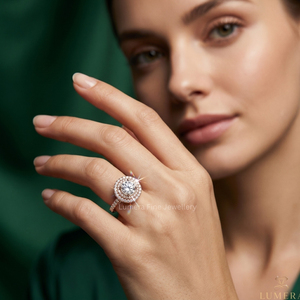 Anillo de compromiso de oro rosa de 9K, 10K, 14K, 18K con doble halo de moissanita para mujer, corte redondo, pavé, anillo nupcial, joyería de lujo para promesa - Product Image 6