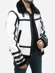 แจ็คเก็ตนักบินหนังแกะแท้สีขาวสำหรับผู้ชายขายส่ง รุ่น B3 Bomber Jacket - Product Image 2