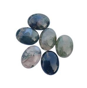 มอสอาเกตสีเขียวธรรมชาติคุณภาพดีที่สุด ขนาด 10x14 มม. แบบคาโบชองหลังแบน สำหรับทำต่างหูทองคำแท้ทำมือ - Product Image 1