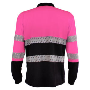 Chemise de travail haute visibilité à manches longues pour hommes, vêtements de travail réfléchissants, rose fluo, haut de travail de construction haute visibilité avec bandes - Product Image 2