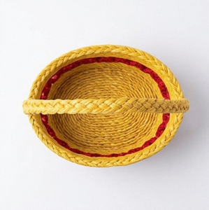 Mini panier de rangement fait main, rond avec bordure rouge, style rustique, décoration de table d'intérieur, utilisation dans le salon - Product Image 2