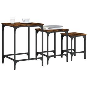 Ensemble de 3 tables basses gigognes en bois d'ingénierie chêne fumé et métal - Product Image 4
