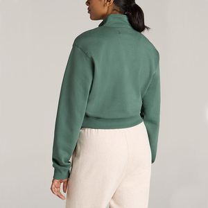Custom Women's Cropped Top Half Zipper Sweatshirt Winter Cotton Poly Brushed Fleece with <b>Embroidery</b> Printing Logos - Product Image 2