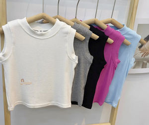 T-shirt décontracté sans manches en coton pour filles, été, noir, blanc, rose, à porter en extérieur - Product Image 2