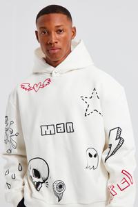 Sweat-shirt à capuche surdimensionné pour homme, imprimé dessin animé blanc, streetwear, coton tricoté, vêtements d'automne - Product Image 2