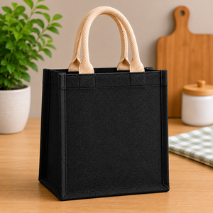 ถุงของขวัญปอกระเจาเป็นมิตรกับสิ่งแวดล้อม ขนาด 20x25x15 ซม. ดีไซน์ทำมือด้วยความรัก พร้อมหูหิ้วสีดำ ความสูง 12 ซม. - Product Image 6