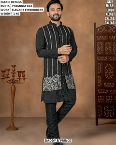 DADDY & PRINCE Boys <b>Black</b> Silk <b>Kurta</b> With Elegant Embroidery Ankle-Length Traditional Wear <b>For</b> Wedding All Seasons - Product Image 6