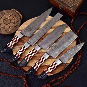 Cuchillos de chef de Damasco de 5 piezas, hechos a mano, de alta calidad, diseño estadounidense, con mango personalizado, para usos múltiples y ecológicos. - Product Image 1
