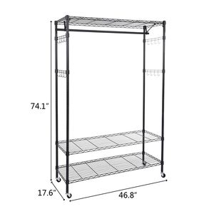 Scaffale a 3 Ripiani di Grandi Dimensioni in Filo Metallico Resistente, Appendiabiti con Ruote, Organizzatore per Vestiti - Product Image 5