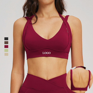Sujetador deportivo de yoga halter personalizado, sostenible, reciclable, de alta elasticidad, sin espalda, de Spandex, Poliéster y Algodón, color liso, con sensación de segunda piel y transpirable - Product Image 1