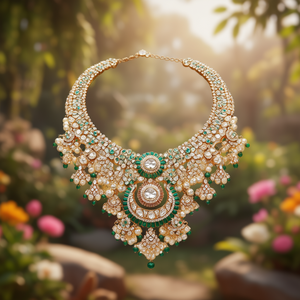 Bidaai Polki Designer Fine Jewelry Zircon Gold Plated Flower Women's Wedding Necklace and Earring Set - Product Image 3