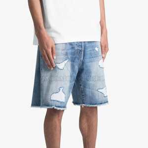 Shorts en jean classiques pour hommes, coupe droite, en coton, pour l'extérieur, style été, avec surpiqûres contrastées et poches latérales - Product Image 5