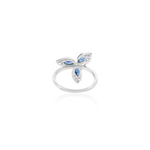 14K White Gold Art Deco Sapphire Diamond Trillium Flower Wedding Ring - Product Image 6