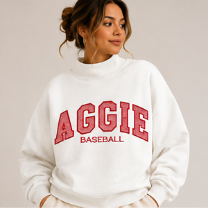 Sudadera blanca de cuello alto para mujer Aggie Baseball, sudadera oversize de cuello simulado con estampado gráfico y cuello alto para mujer al por mayor - Product Image 1