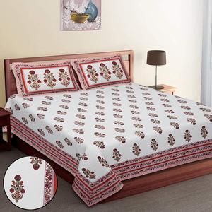 Sábanas Dobles de Algodón Puro Indio con Estampado Floral y Fundas de Almohada a Juego, Venta al Por Mayor - Product Image 1