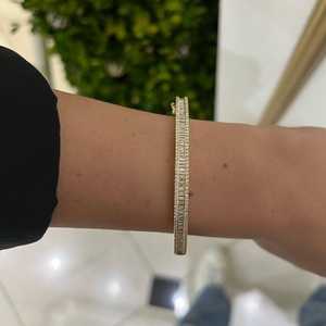 Lab Grown Diamond Bangles Stacking Minimalist Hinged <b>Cuff</b> <b>Bracelets</b> Wholesale 14k 18k Solid Gold Baguette Round Cut Manufacturer - Product Image 2