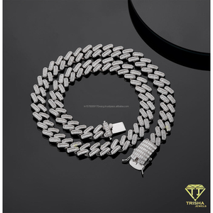 Collar de Cadena Cubana con Diamantes de Moissanita Premium, Plata de Ley 925, Acabado en Oro Blanco Baguette, Cadena de Moda - Product Image 3