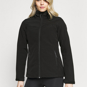 Chaqueta Bomber de Forro Polar Negra para Mujer, Manga Larga, Cuello Alto, Cierre de Cremallera, Impermeable, para Primavera, Largo Regular, Color Sólido - Product Image 1