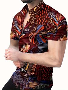 Men's Casual Short-Sleeved Button-<b>Down</b> Shirt Digitally Printed Geometric Pattern Spandex/Polyester Quick Dry Street Music Adults - Product Image 2