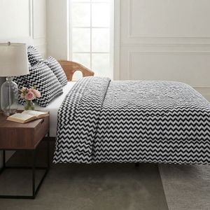 Ensemble de couvre-lit Chevron noir 3 pièces, motif losanges, mélange de coton T-150, literie pour toutes les saisons, usage domestique, durable et élégant - Product Image 3
