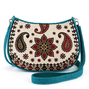 Handmade Ethnic Paisley Floral Beaded Crossbody <b>Bag</b> <b>Women</b> Teal Saddle Evening Clutch <b>Shoulder</b> Purse Handbag - Product Image 1