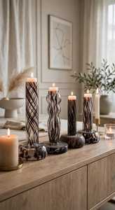 Support à bougie décoratif en verre avec couvercle, design côtelé transparent noir, résistant à la chaleur, pot vide pour décoration intérieure et centre de table - Product Image 4
