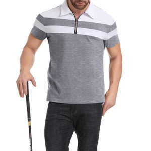 Polo tricoté gris pour hommes, manches courtes, couleur unie, design décontracté, rayures blanches sur les manches - Product Image 3