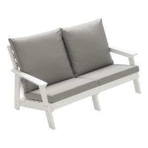 Canapé d'extérieur HIPS avec coussin, design imitation bois, coloris blanc/gris - Product Image 1