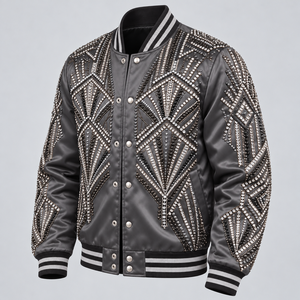 Chaqueta Bomber de Satén con Pedrería para Hombre, Chaqueta de Moda con Cristales Brillantes y Diseños de Estrellas - Product Image 4