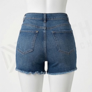 Shorts en jean décontractés pour hommes, coupe classique, taille haute, respirants, délavage clair, été/hiver, avec logo personnalisé - Product Image 2