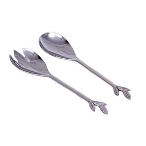 Ensemble de serveurs à salade en acier inoxydable plaqué argent avec poignée en métal feuille Ensemble de serveurs à salade décoratifs de luxe en argent de haute qualité - Product Image 1