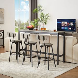 Set Tavolo da Bar Lungo in Stile Industriale con 3 Sgabelli Imbottiti in PU per Cucina, Colazione o Soggiorno - Product Image 3