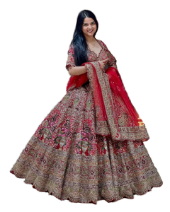 Nhu Cầu cao thiết kế hiện đại công việc thêu <span class=keywords><strong>lehenga</strong></span> <span class=keywords><strong>choli</strong></span> của phụ nữ mặc bên làm bằng lụa và polyester có sẵn ở mức giá - Product Image 1