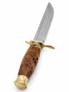 Cuchillo utilitario para exteriores hecho a mano con acero inoxidable, mango de madera de arce flameado y guardacuchillo de latón - Product Image 5