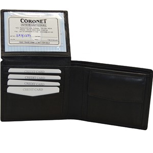 Coronet International Genuine Leather Bifold <b>Wallet</b> <b>Men</b> Multi-Card Holder Short Fold Closure <b>Black</b> - Product Image 1