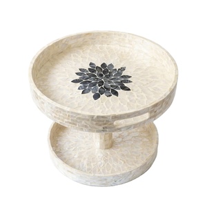 Handmade Mother Of Pearl Inlay 2 Tier Round Serving Tray Luxury Floral Mosaic Design Decorative Cake Dessert <b>Stand</b> Home Decor - Product Image 1