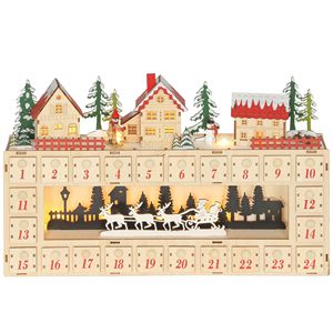 Calendario dell'Avvento con 24 Luci LED Effetto Legno, Funzionamento a Batteria, Decorazioni Natalizie con Cassetti - Product Image 1