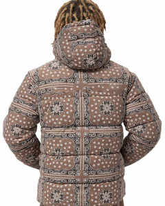 Veste matelassée personnalisée pour homme, imprimé bandana, marron cachemire, à capuche, style streetwear, chaude pour l'hiver - Product Image 5