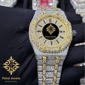 Reloj de Diamantes de Lujo Pahal Jewels para Hombre, Caja de Acero Inoxidable Poligonal de 42 mm, Movimiento de Cuarzo Analógico, Cierre Plegable Luminoso - Product Image 4