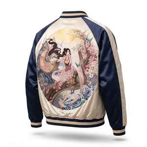 Satin Sukajan <b>Varsity</b> <b>Jacket</b> Japanese Style <b>Vintage</b> Embroidered Patchwork Canvas Winter Breathable Unisex Souvenir <b>Jacket</b> - Product Image 6