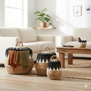 Cesta Negra DAYAK Hecha a Mano con Corteza de Plátano y Algas Marinas - Product Image 3