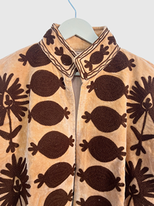 <b>Velvet</b> Mandarin Collar Blouson Jacket Full Sleeve Embroidered Floral Pattern Autumn Wear Adults Short Length - Product Image 6