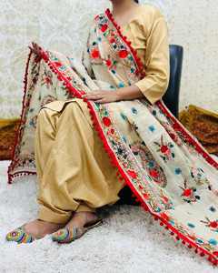 Vente en gros de vêtements de plage ethniques indiens brodés, dupattas Phulkari, dupattas en georgette brodés à la main et colorés pour femmes - Product Image 3