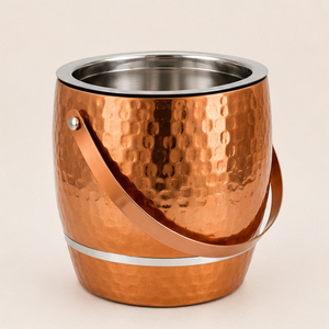 Seau à glace en acier inoxydable à double paroi martelé couleur cuivre avec couvercle, refroidisseur à vin et champagne pour accessoires de bar - Product Image 5