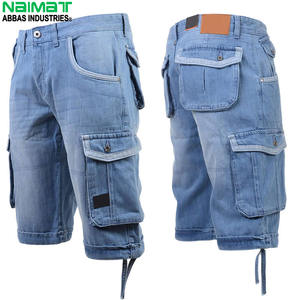 Pantalones Cortos de Mezclilla Cargo para Hombre, Bordados con Cristales, Diseño Multibolsillos, Color Azul Claro, Algodón, Casuales, para Verano, Trabajo al Aire Libre - Product Image 1